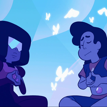 Picture of Garnet and Stevonnie meditating